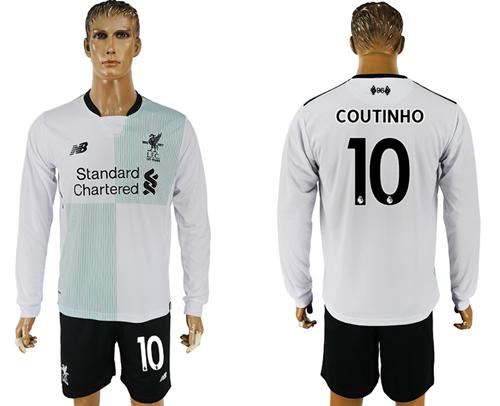 Liverpool #10 Coutinho Away Long Sleeves Soccer Club Jersey
